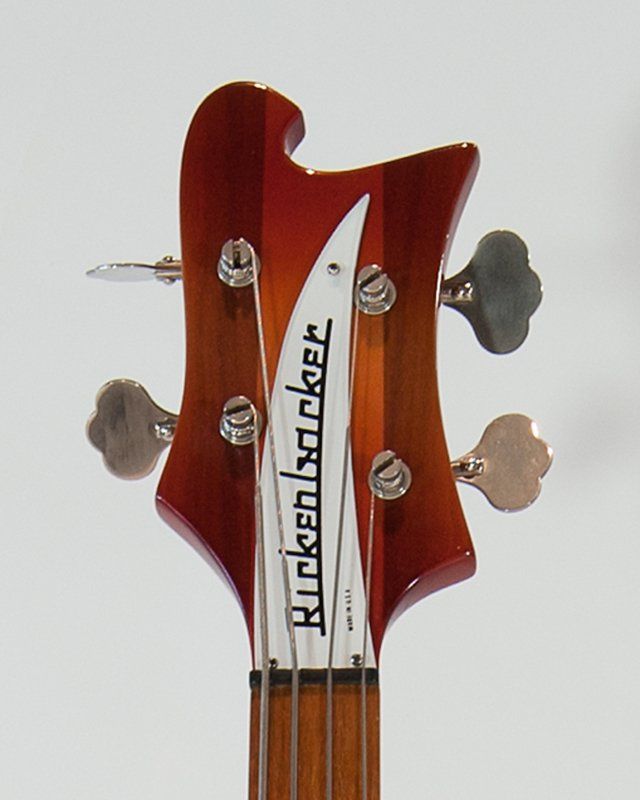 The headstock of a rickenbacker bass guitar