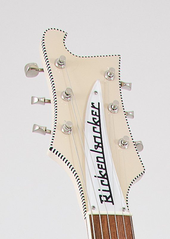 The headstock of a rickenbacker electric guitar