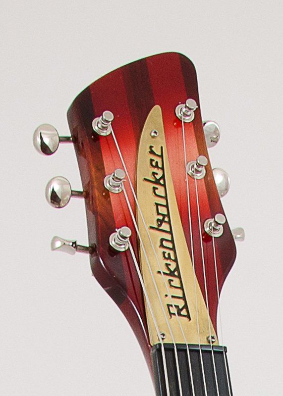 The headstock of a rickenbacker electric guitar