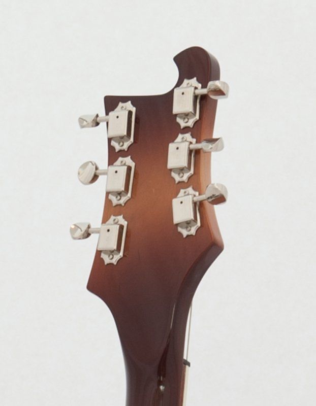 A close up of the headstock of a guitar