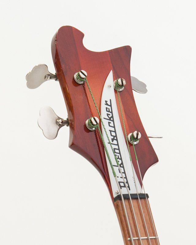 The headstock of a rickenbacker bass guitar