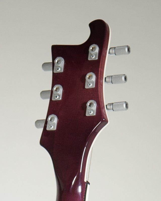 A close up of the headstock of an electric guitar