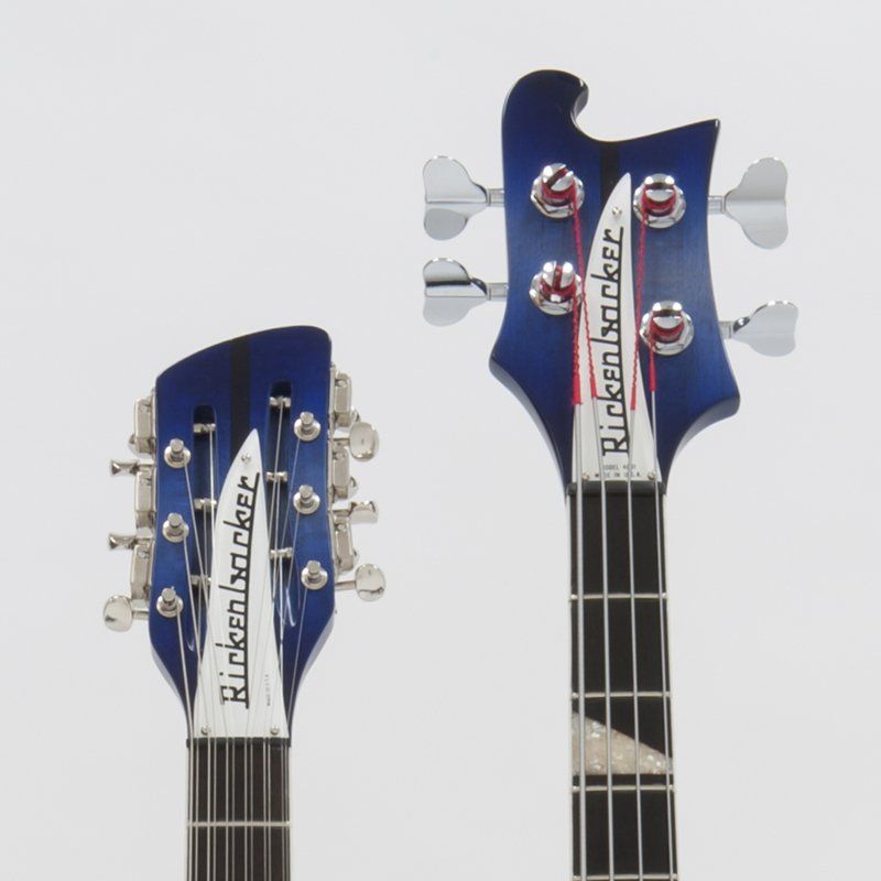 Two rickenbacker guitars are shown side by side