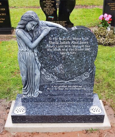 Beautiful, Blue Pearl granite angel headstone, fitted at Stourbridge cemetery.