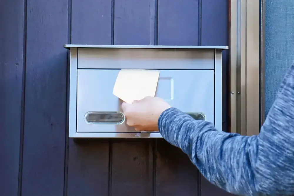 A black metal garage door torsion spring mounted horizontally on a support bracket against a white wall.