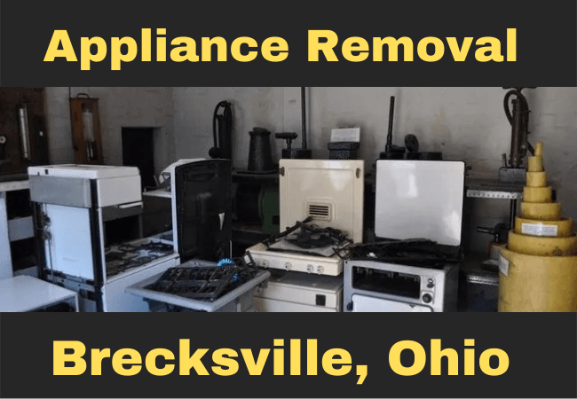 room full of kitchen appliances and stoves that reads appliance removal brecksville, ohio