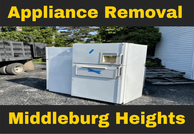 2 refrigerators outside in a driveway with text that reads appliance removal  middleburg heights