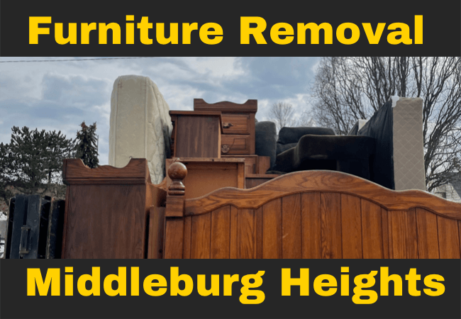 miscellaneous furniture and mattresses inside of a truck with text that reads furniture removal middleburg heights