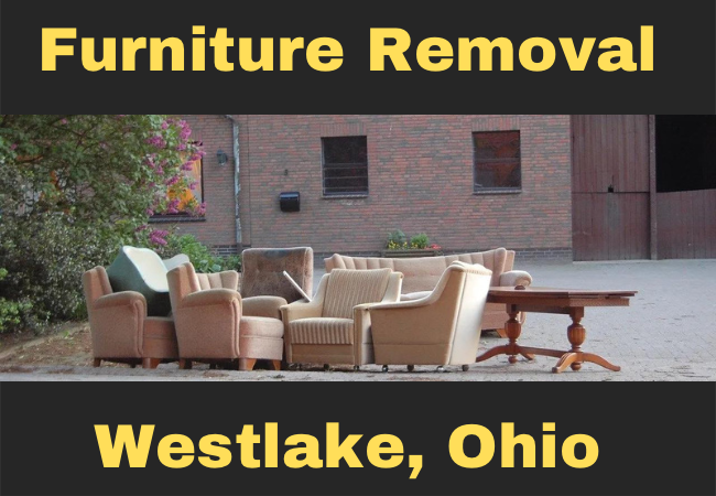 pile of furniture in someone's driveway and a caption that reads furniture removal westlake, ohio