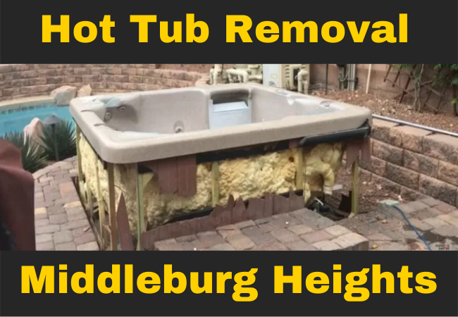 a purple hot tub that is falling apart with text that reads hot tub removal middleburg heights