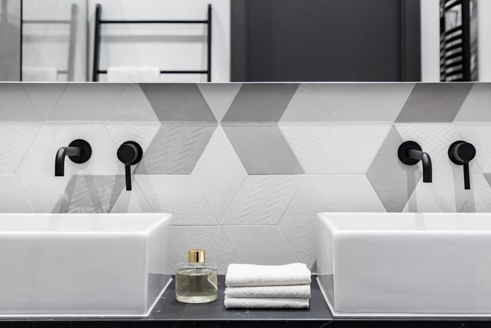 A Bathroom With Two Sinks And A Mirror — Viison Kitchens & Joinery Forster In Port Macquarie, NSW