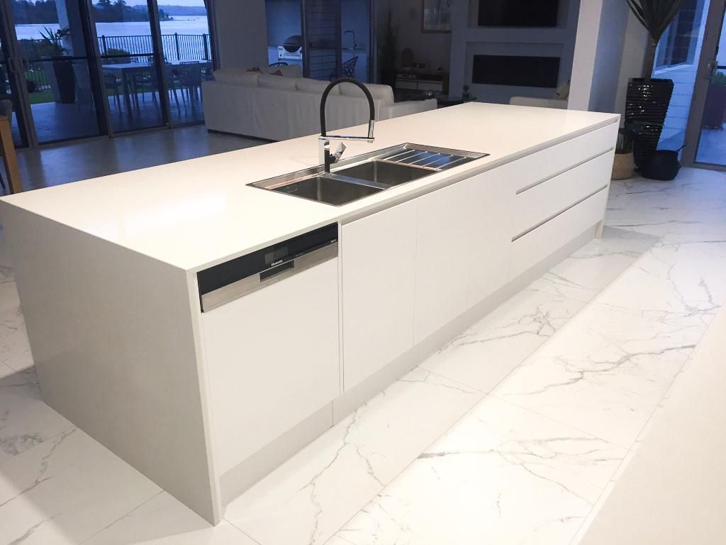 A Kitchen With A Large Island , Sink And Dishwasher — Viison Kitchens & Joinery Forster In Forster, NSW