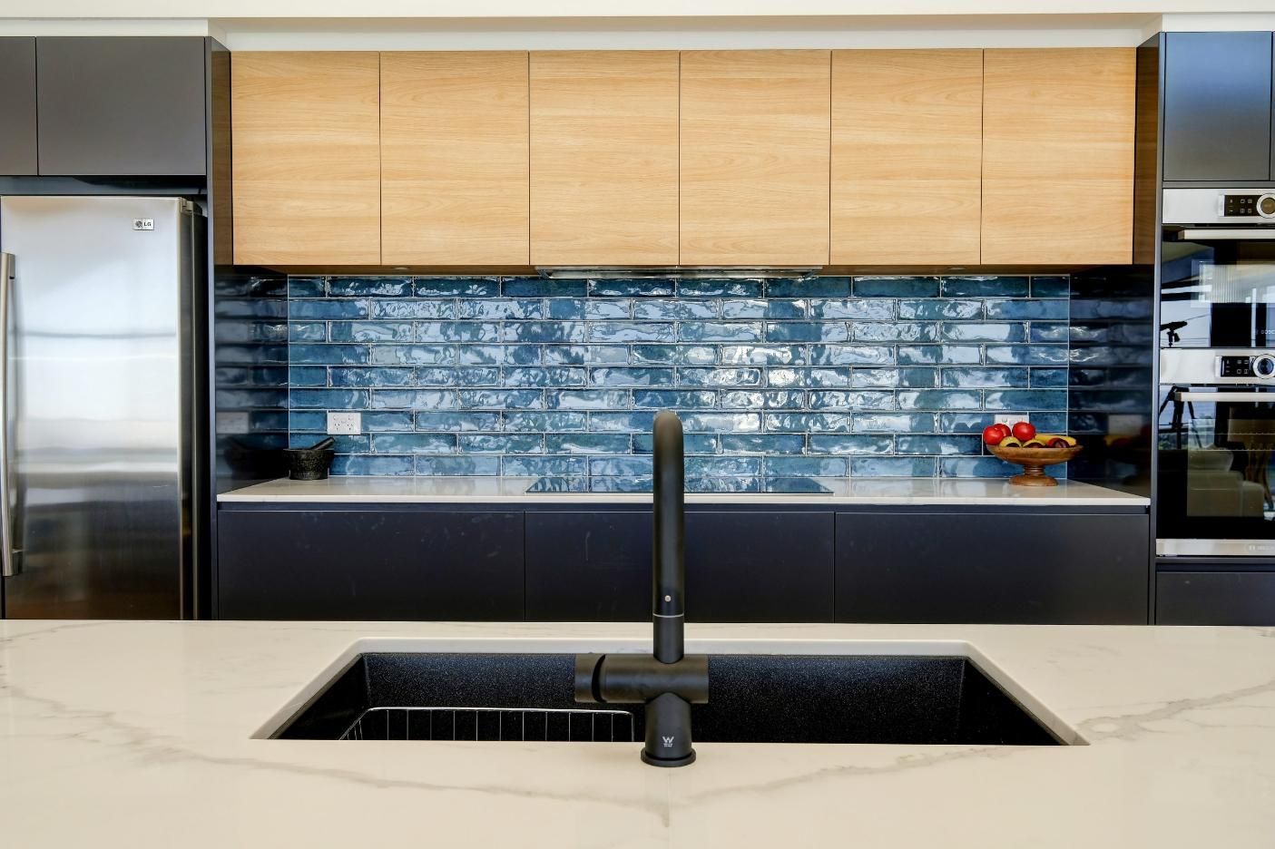 A Kitchen With A Sink , Refrigerator , And Oven — Viison Kitchens & Joinery Forster In Forster, NSW