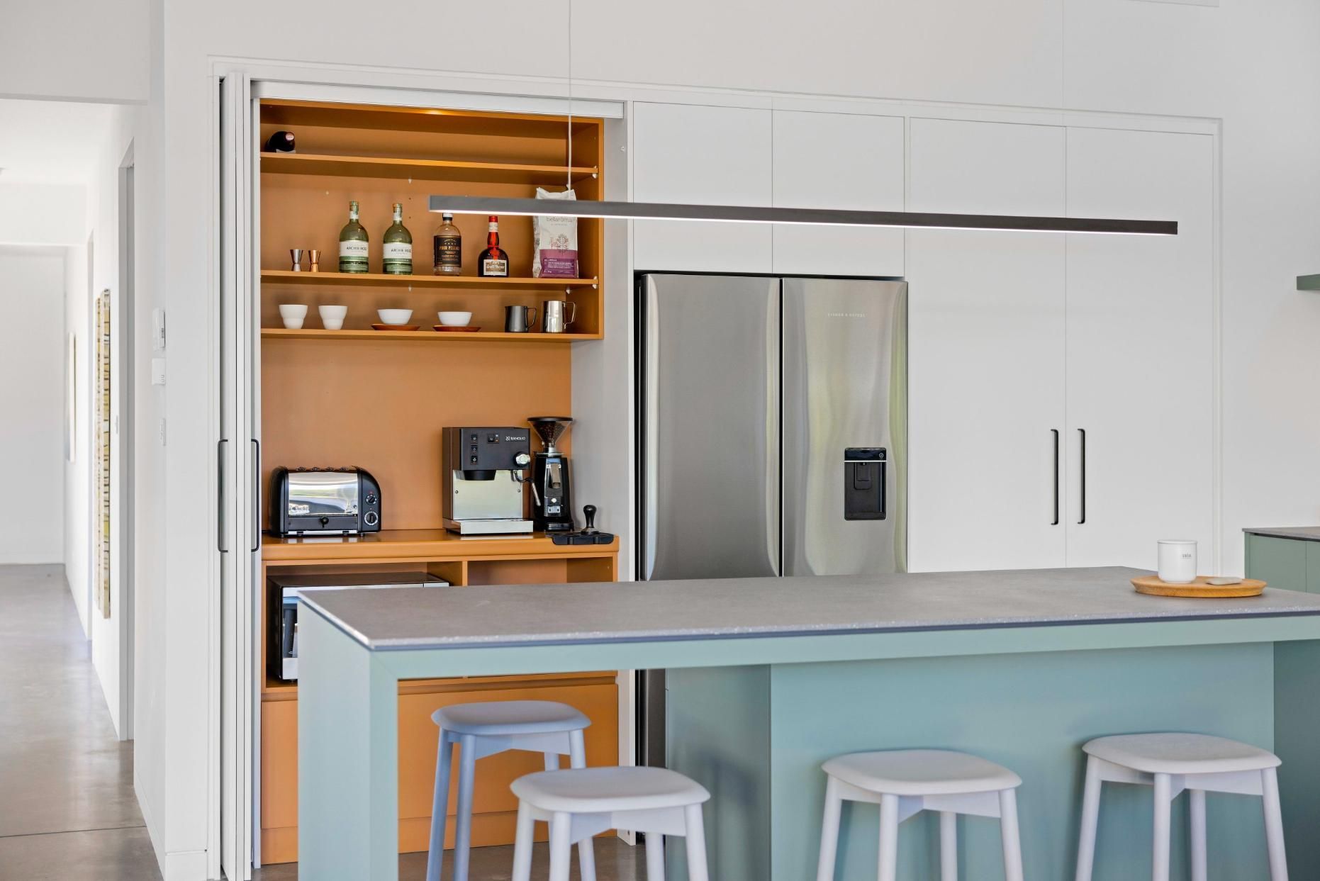 A Kitchen With A Large Island And Stools — Viison Kitchens & Joinery Forster In Forster, NSW