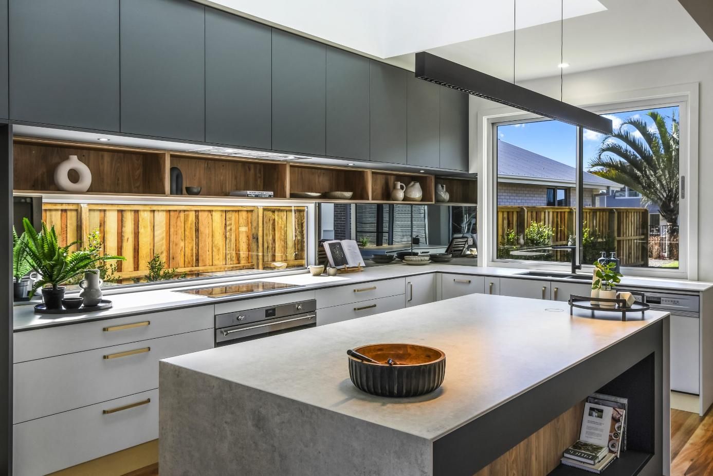A Kitchen With A Large Island In The Middle And A Large Window — Viison Kitchens & Joinery Forster In Kempsey, NSW