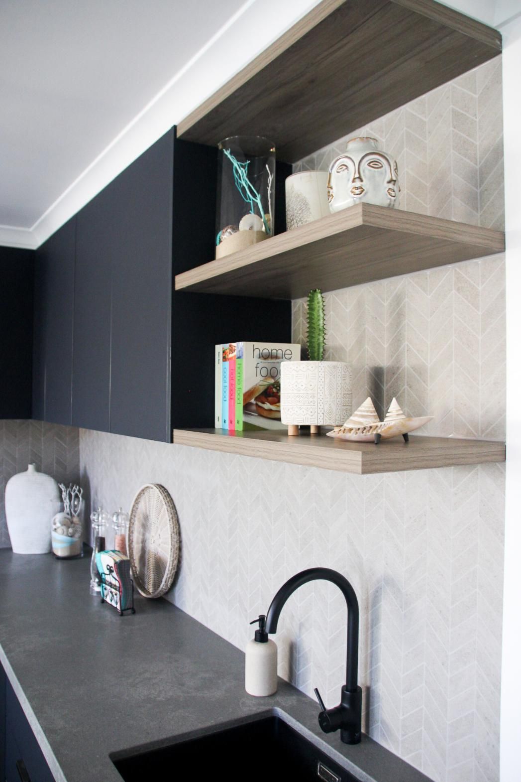 A Kitchen With A Sink , Shelves , And A Faucet — Viison Kitchens & Joinery Forster In Gloucester, NSW