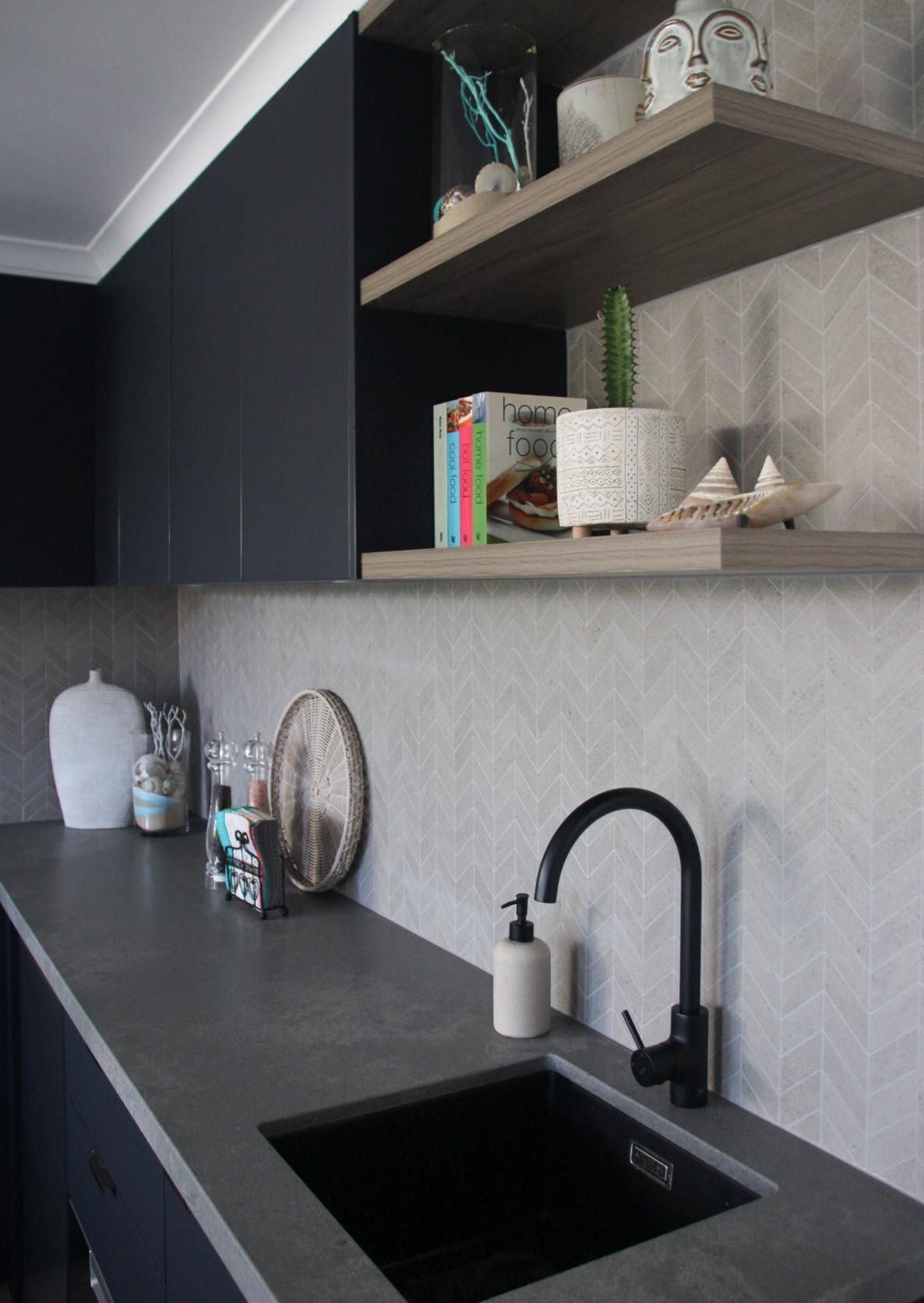 A Kitchen With A Sink , Shelves And A Faucet — Viison Kitchens & Joinery Forster In Forster, NSW