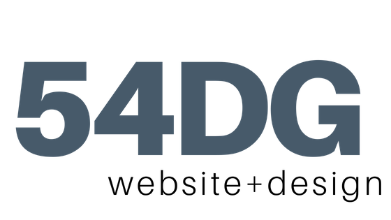 54DG website and design logo in dark gray with tagline in a smaller, white font.