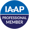 IAAP Professional Member logo in a blue and purple circle with white text with link to IAAP website