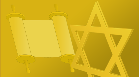 A torah scroll and a star of david on a yellow background.