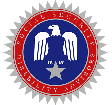 Seal for Social Security Disability Advisors; red, blue, and silver, with eagle and star.