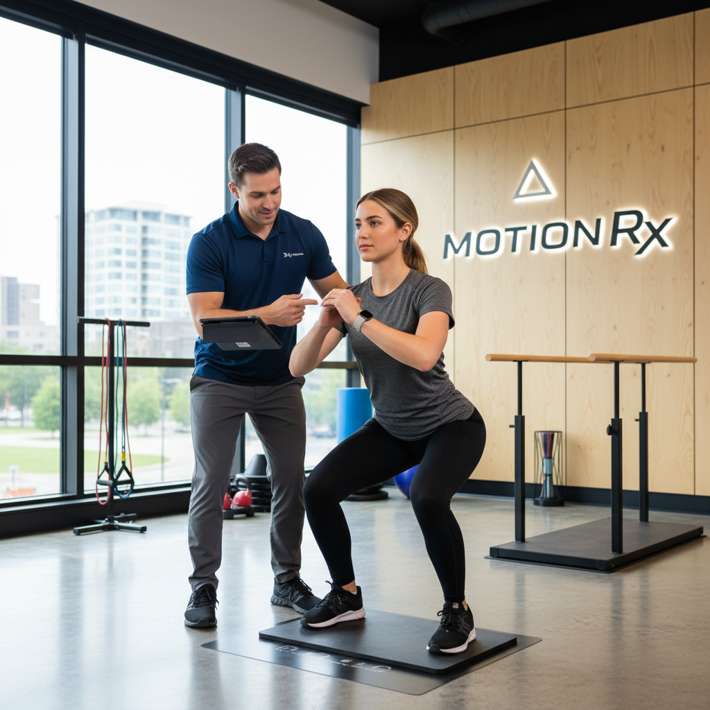 Richmond sports physical therapist conducting comprehensive movement assessment with athlete in mode