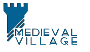 Logotipo de torre de castelo azul com o texto 