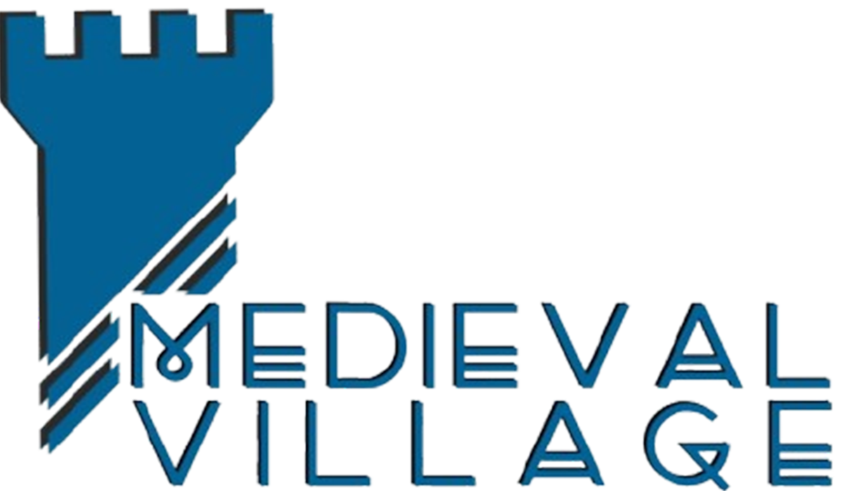 Logotipo de torre de castelo azul com o texto