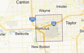 We service Romulus Michigan map