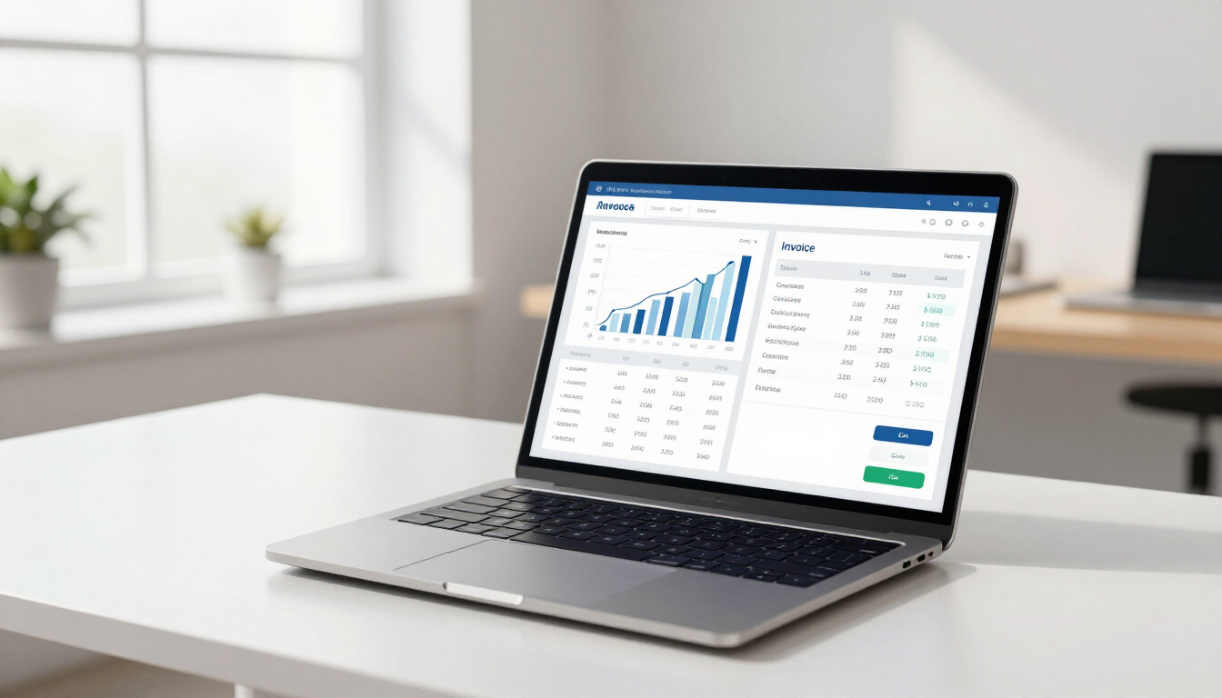 Automated invoicing dashboard on a digital screen.