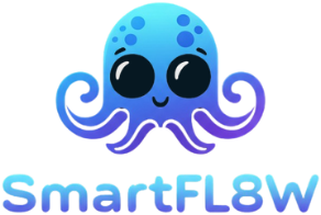 A logo for smartflow with an octopus on it