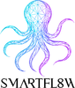 A blue and purple octopus with the words smartfl8w below it
