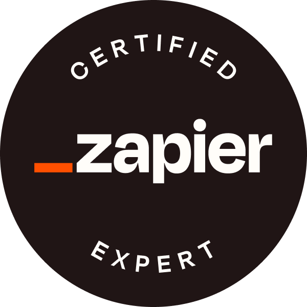 A black circle with the word zapier on it