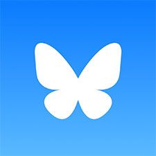 A white butterfly icon on a blue background.