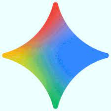 A rainbow colored diamond shaped object on a white background.
