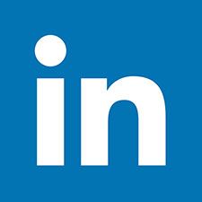The linkedin logo is white on a blue background.