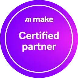 A purple circle with the words make certified partner on it