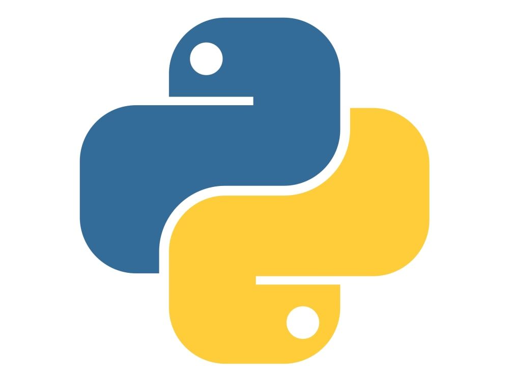 A blue and yellow python logo on a white background.