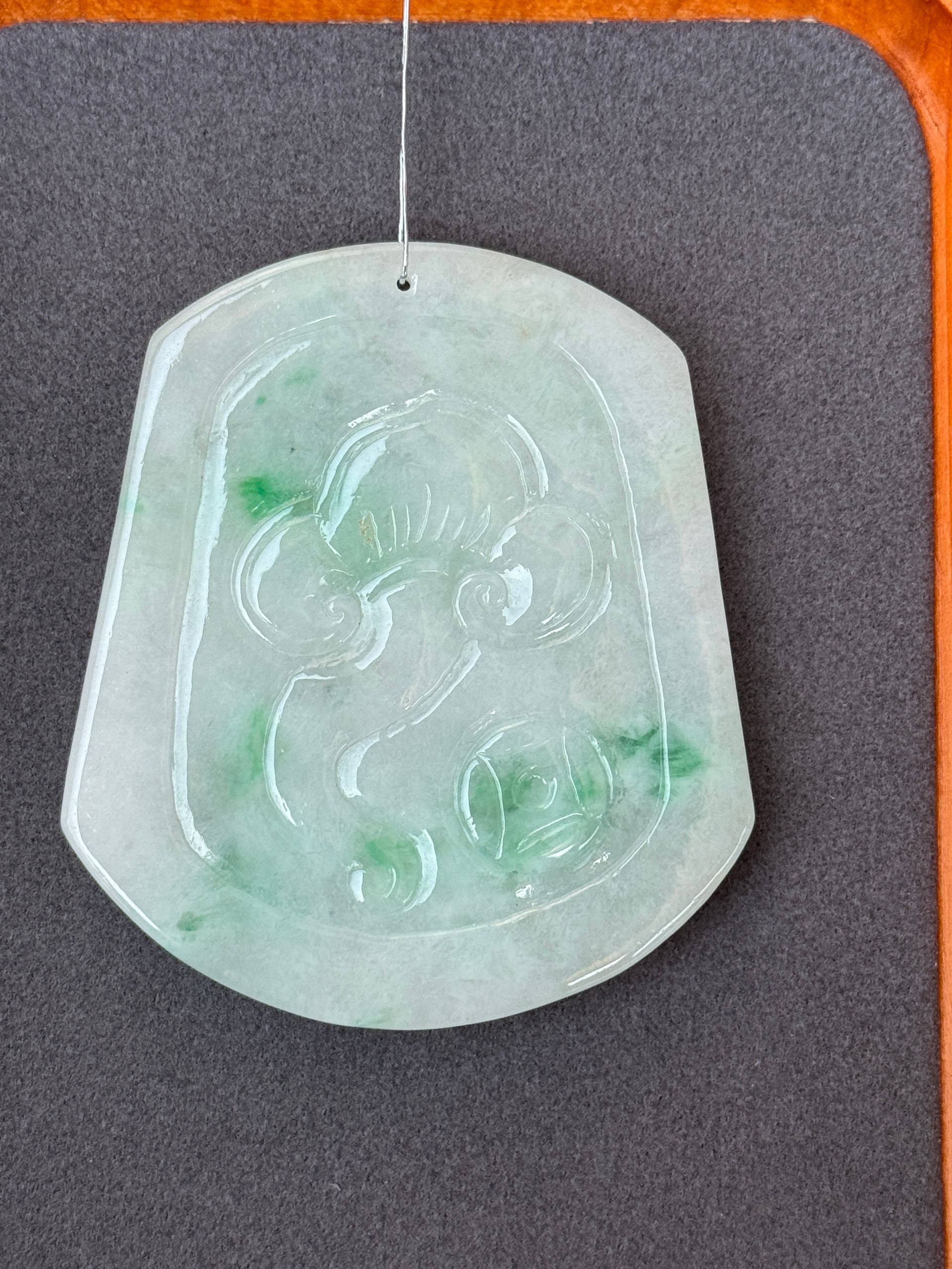 White & Sun Green Magpie Ruyi Jadeite Pendant