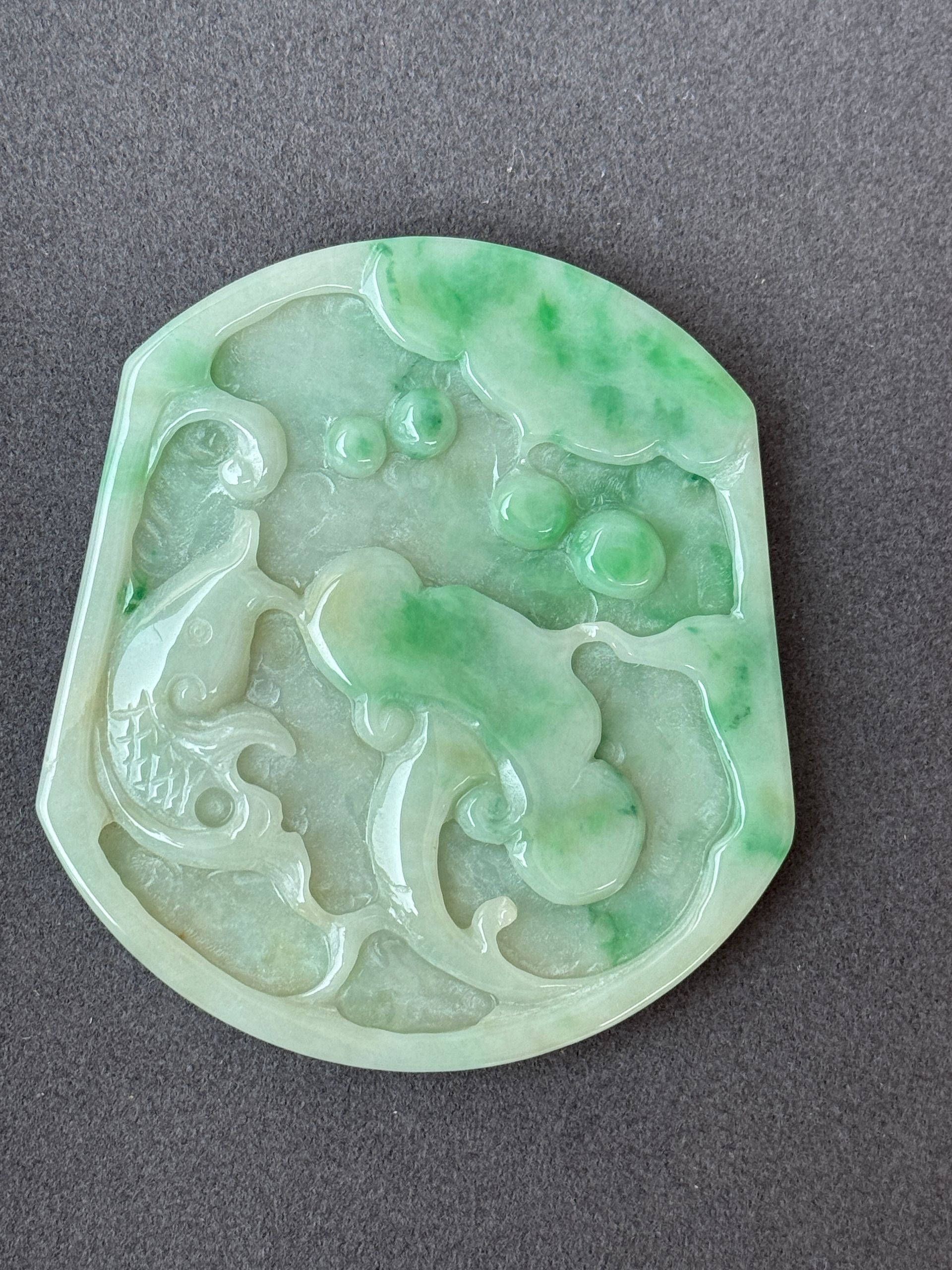 Sun Green Ruyi Fish Jadeite Pendant