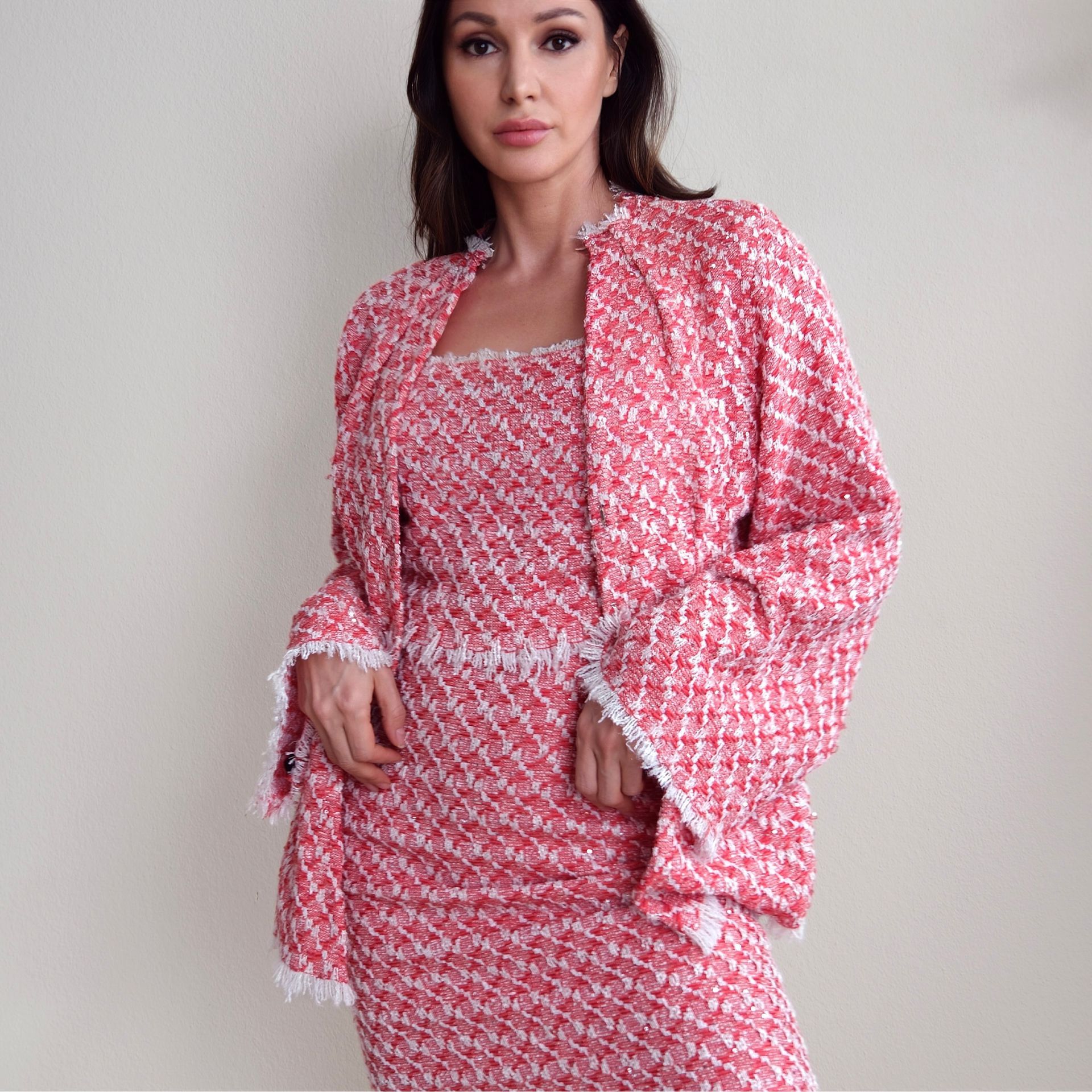 Tenue blouse et veste sur-mesure roses Genève