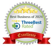 A seal that says best business of 2024 three best rated excellence