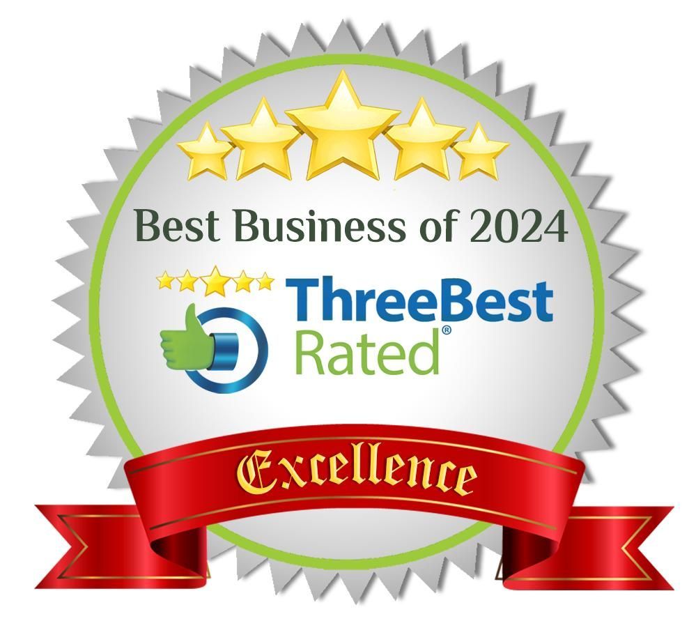 A seal that says best business of 2024 three best rated excellence