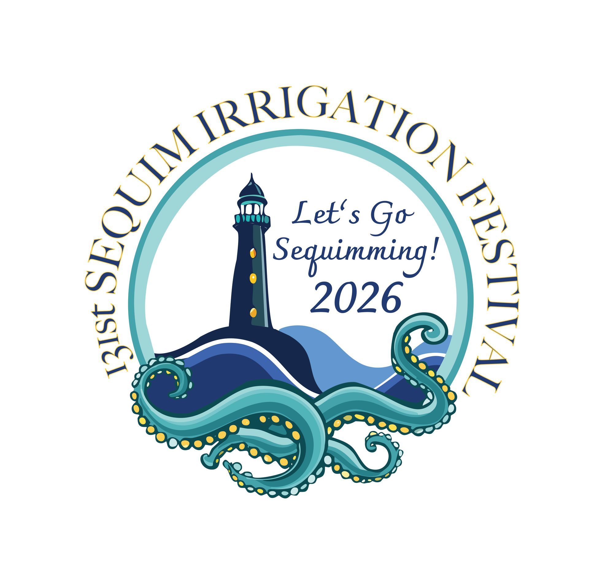 Sequim Irrigation Festival logo: lighthouse, octopus,