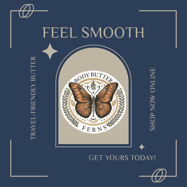 A flyer for fern 's body butter with a butterfly on it