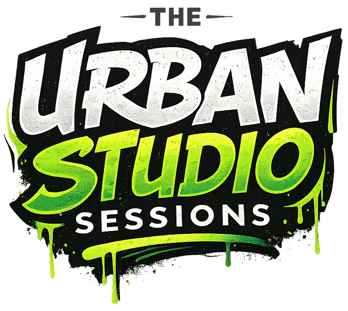 The Urban Studio Sessions logo featuring bold urban graffiti lettering and paint drips, representing an adult graffiti party and street art experience designed for creative social events and celebrations
