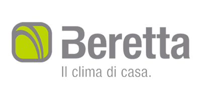 Beretta logo with a green square, gray border, and text 