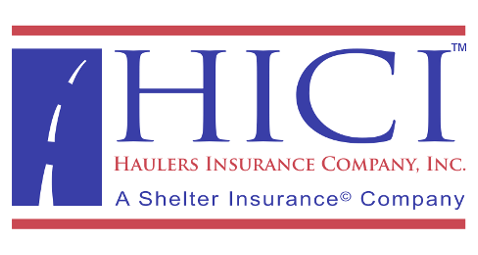 HICI Haulers Insurance Company logo with blue and red text and a road graphic.