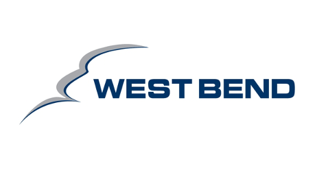 Logo for West Bend, featuring a stylized blue and gray design and the text 