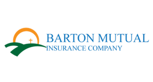 Barton Mutual Insurance Company logo: stylized green hills, an orange sun, and a cross. Text is blue.